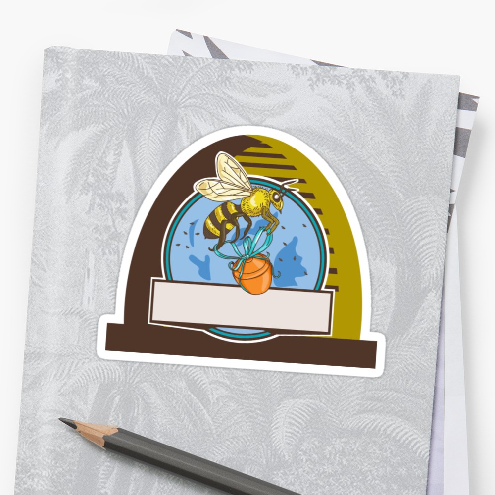 1000x1000 Bee Carrying Honey Pot Skep Circle Drawing Sticker - Honey Pot Drawing
