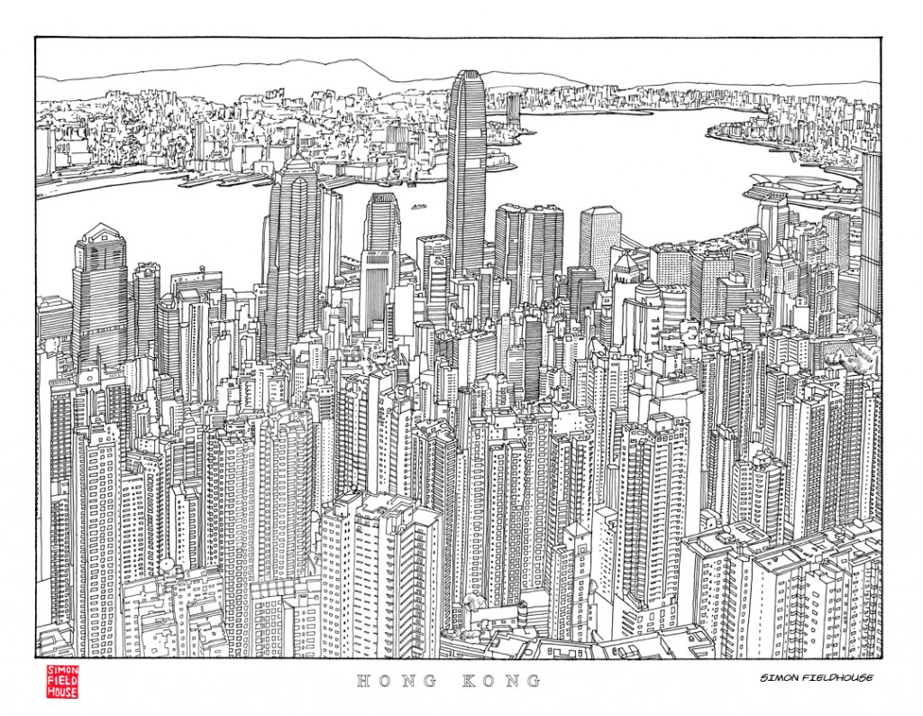 1024x794 Hong Kong Drawings - Hong Kong Skyline Drawing