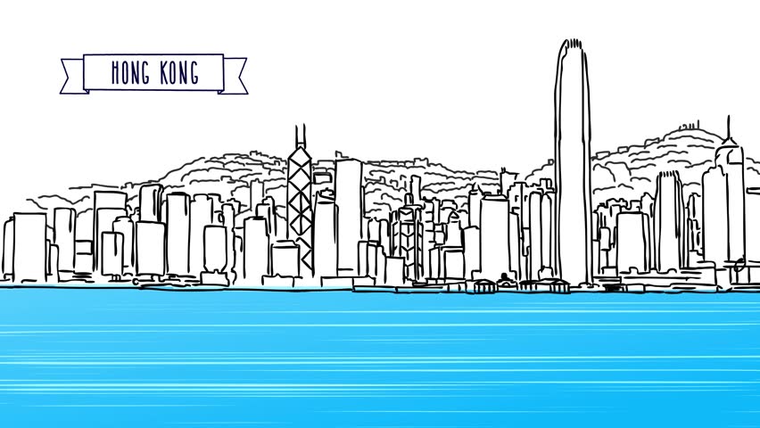 852x480 Hong Kong Skyline Banner Animation Stock Footage Video - Hong Kong Skyline Drawing