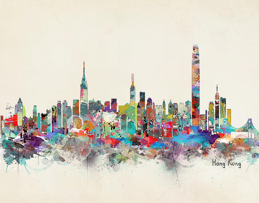 900x707 Hong Kong Skyline Painting - Hong Kong Skyline Drawing