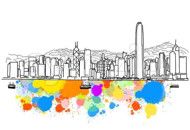 620x426 Colorful Hong Kong Skyline Sketch Vector Illustration - Hong Kong Skyline Drawing