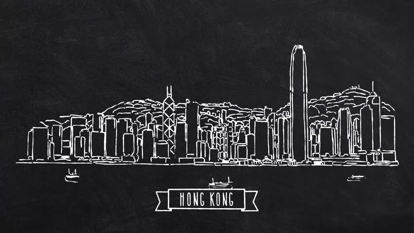 852x480 Hong Kong Skyline Self Drawing Stock Footage Video - Hong Kong Skyline Drawing