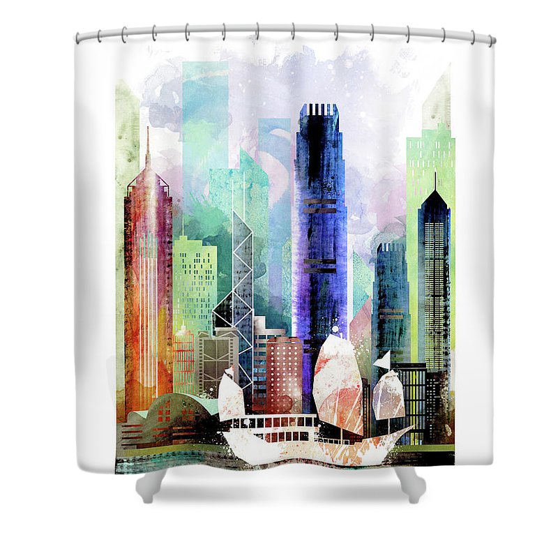 800x800 Hong Kong City Skyline Shower Curtain For Sale - Hong Kong Skyline Drawing