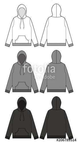 274x500 Hoodie Fashion Flat Technical Drawing Template Stock Image - Hoodie Flat Drawing