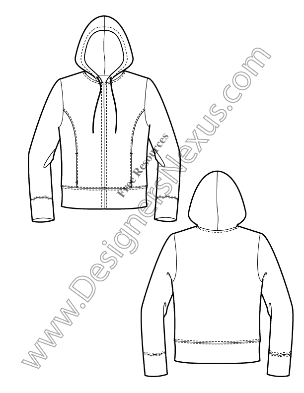 612x792 Knits Hoodie Free Illustrator Fashion Flat Sketch Template - Hoodie Flat Drawing