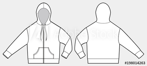 500x226 Zipup Hoodie Jaket Fashion Flat Technical Drawing Template - Hoodie Flat Drawing