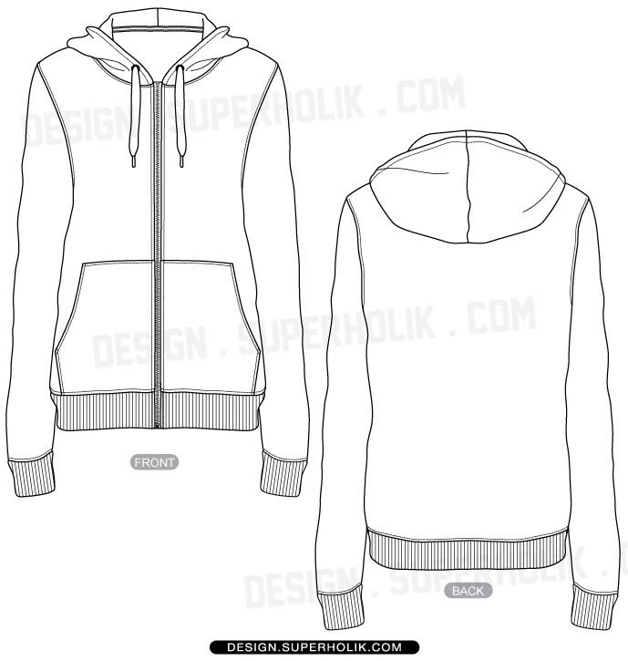 689x725 full zip up hoodie vector template flat drawing fashion design - Hoodie Flat Drawing