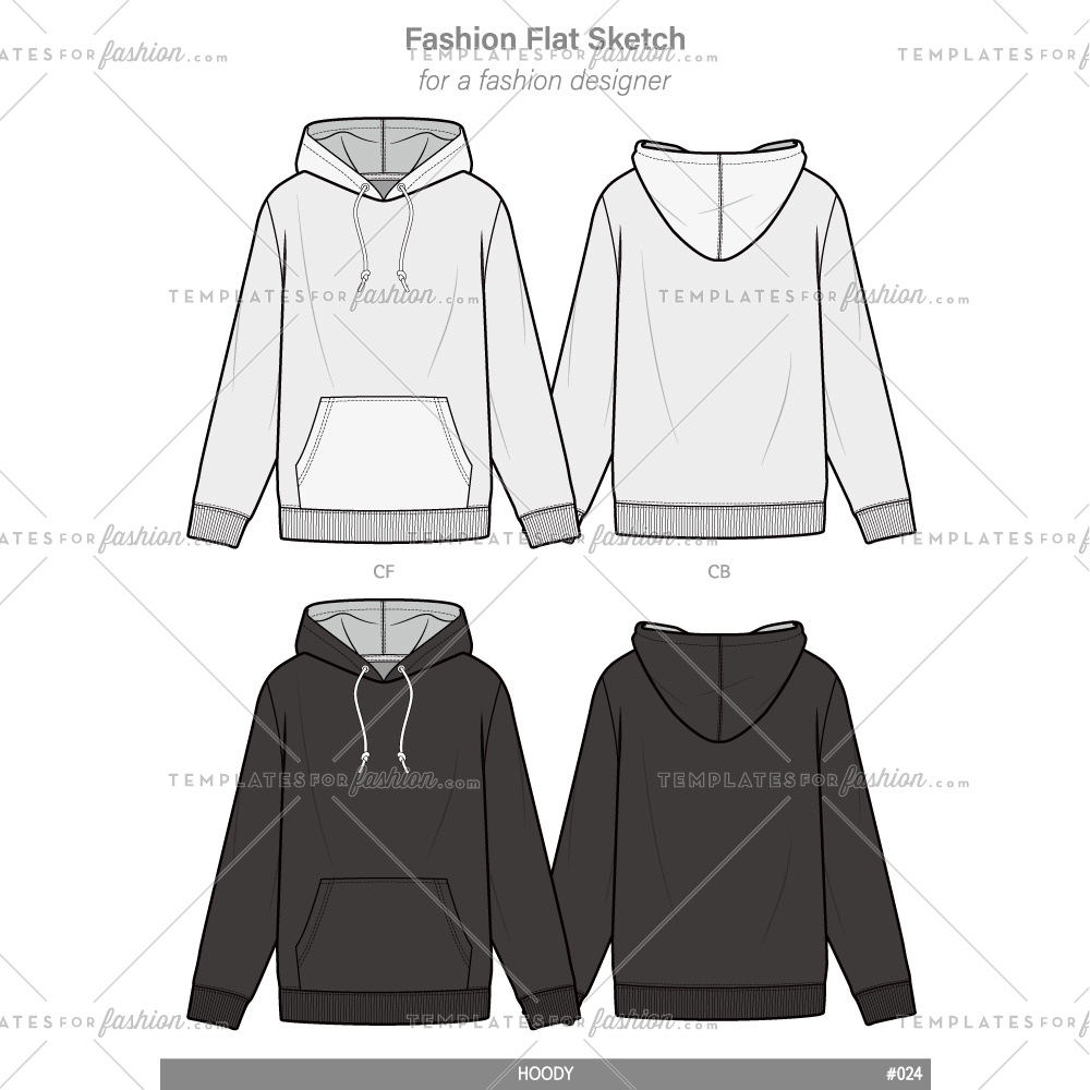 1000x1000 Hoodie Fashion Flat Technical Drawing Vector Template Templates - Hoodie Flat Drawing