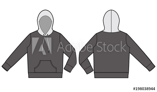 500x294 Hood Hoodie Fashion Flat Technical Drawing Template - Hoodie Flat Drawing