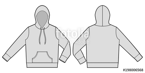 500x253 Hood Hoodie Fashion Flat Technical Drawing Template Stock Image - Hoodie Flat Drawing