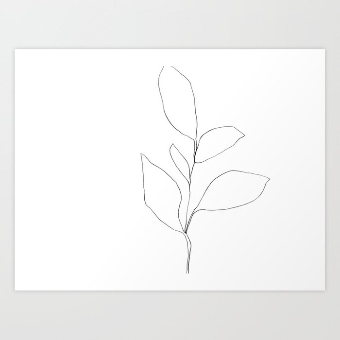 700x700 Five Leaf Plant Minimalist Line Drawing - Horizontal Drawing