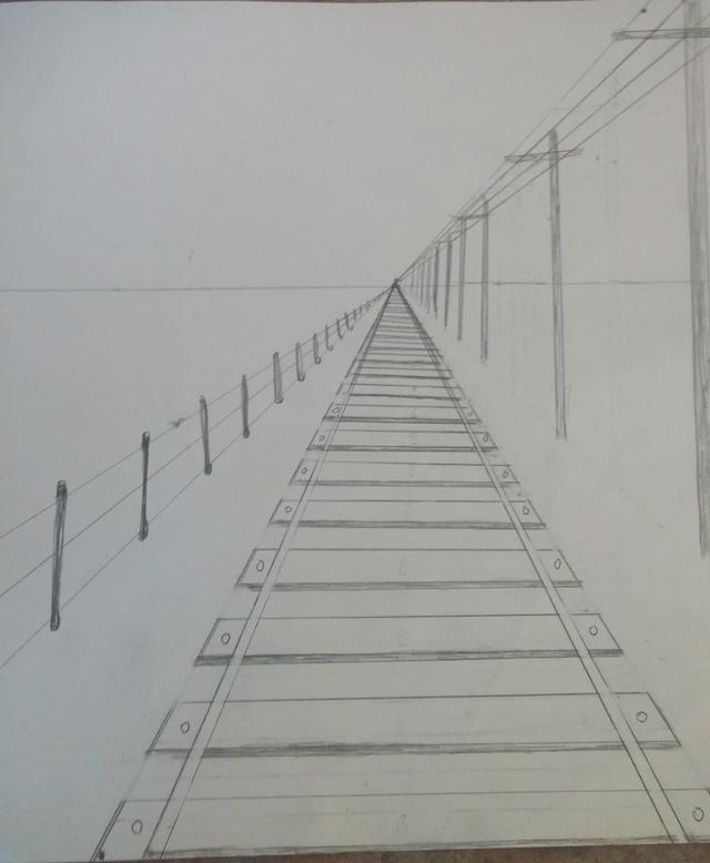640x778 How To Draw A Point Perspective Railroad - Horizontal Drawing