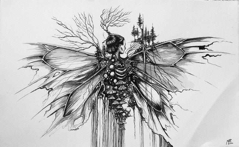 794x489 Ink Illustration Fantasy Original Art Human Figure Etsy - Horizontal Drawing