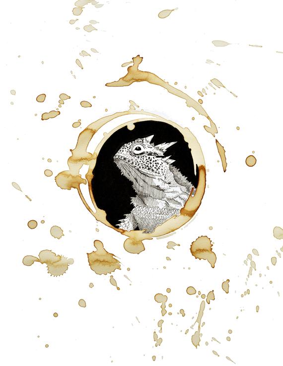 570x738 texas coffee stain artwork coffee art horned frog drawing etsy - Horned Frog Drawing