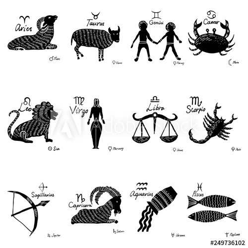 500x500 the zodiac set horoscope constellations with connected symbols - Horoscope Drawings