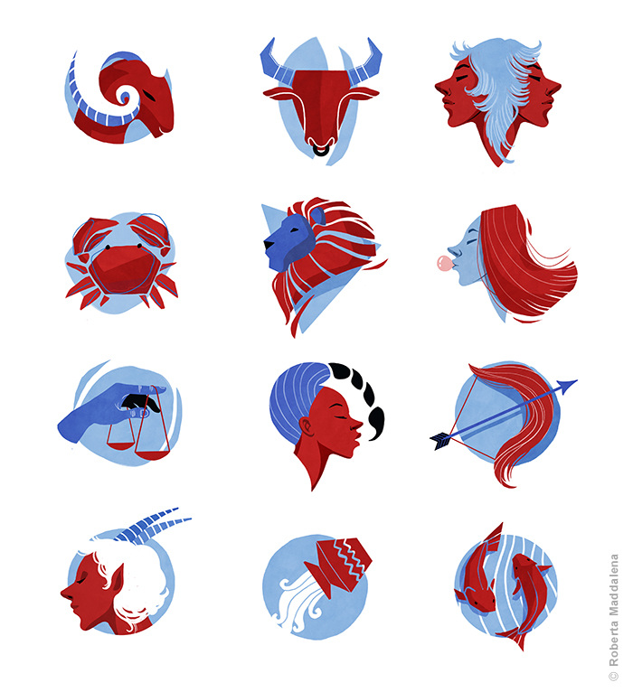 700x766 zodiac illustrations - Horoscope Drawings
