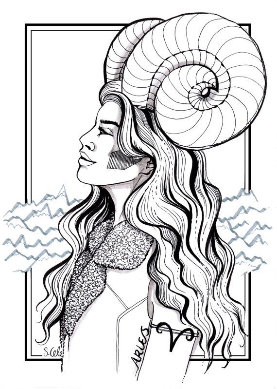 570x798 aries zodiac print star sign print horoscope drawing aries - Horoscope Drawings