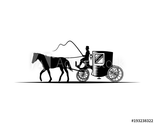 500x400 Horse Drawn Carriage With The Coachman Illustration Hand Drawing - Horse And Buggy Drawing