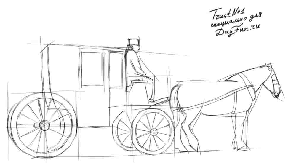 972x550 How To Draw A Carriage Step - Horse And Buggy Drawing