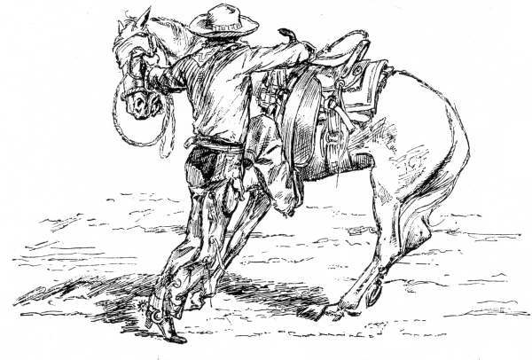 600x406 Drawn Cowboy Line - Horse And Cowboy Drawing