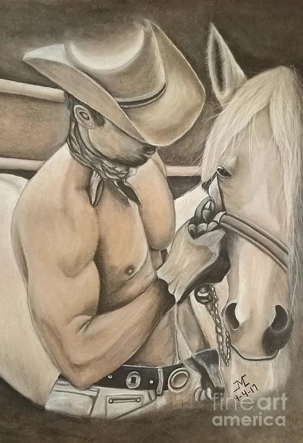 615x900 Hot Cowboy And Horse Drawing - Horse And Cowboy Drawing