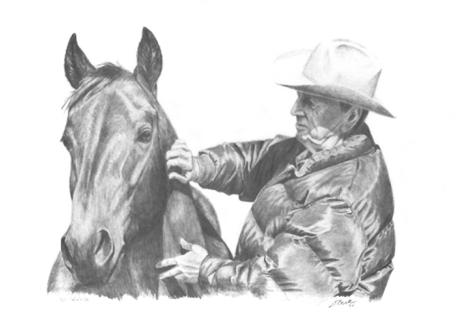 900x649 Lorrie Beck - Horse And Cowboy Drawing