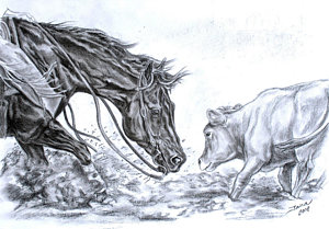 300x209 Cowboy Drawings Fine Art America - Horse And Cowboy Drawing