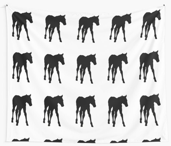 705x602 Baby Horse, Silhouette, Horse, Foal, Drawing Wall Tapestries - Horse And Foal Drawing