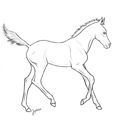 400x468 Free Foal Lineart - Horse And Foal Drawing