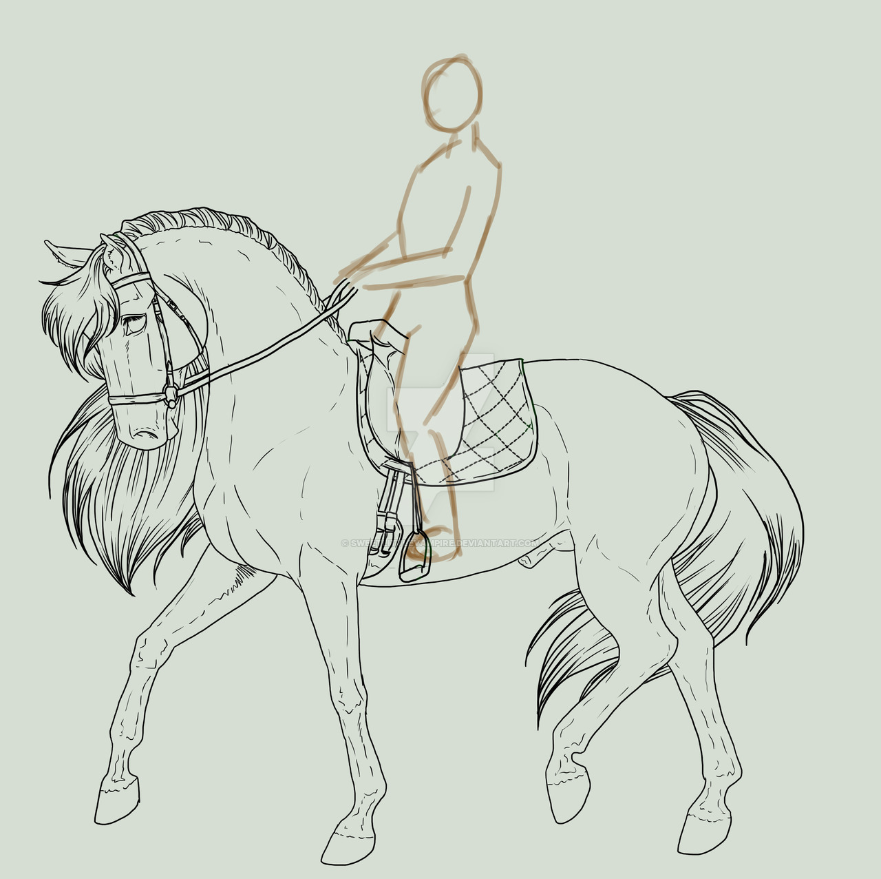 1280x1276 Horse And Rider Wip - Horse And Rider Drawing