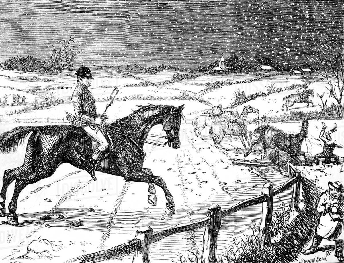 1200x916 the illustrated london news etching from very fond of it - Horse And Rider Drawing