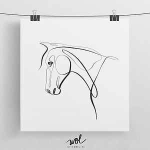 300x300 horse art print, one line drawing, horse and equine gift - Horse Art Drawings
