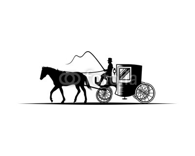 400x320 Horse Drawn Carriage With The Coachman Illustration Hand Drawing - Horse Cart Drawing