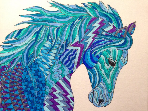 613x460 Original Arabian Horse Zentangle Doodle Art Horse Painting - Horse Drawing Art