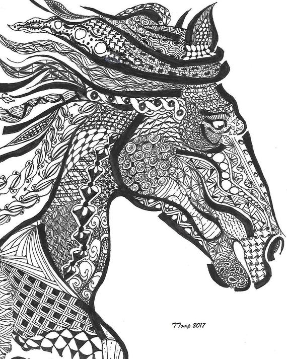 570x713 zentangle art horse zentangle horse black and white etsy - Horse Drawing Black And White