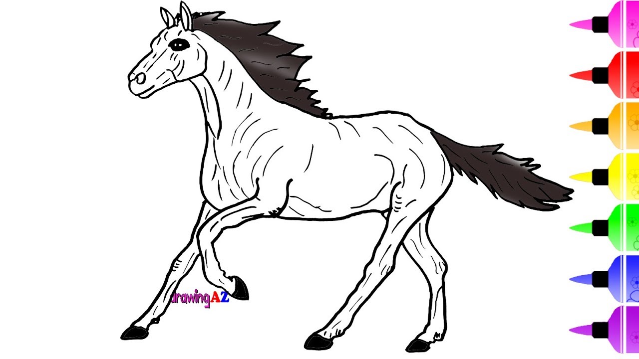 1280x720 Horse Drawing And Coloring For Kids Learning Colors And Zebra - Horse Drawing Pages