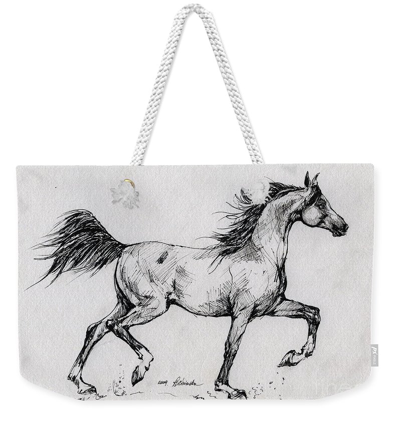 800x845 running arabian horse drawing weekender tote bag for sale - Horse Drawing Running