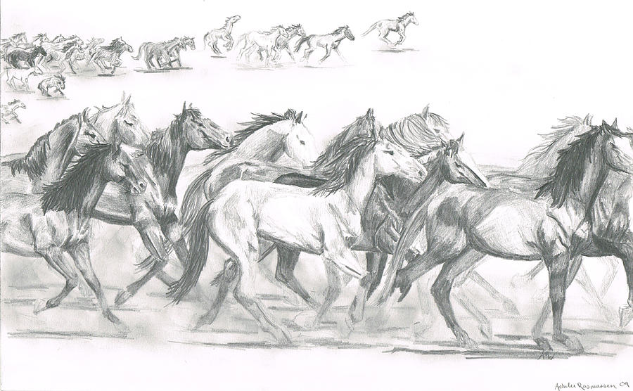 900x556 Running Horses Drawing - Horse Drawing Running