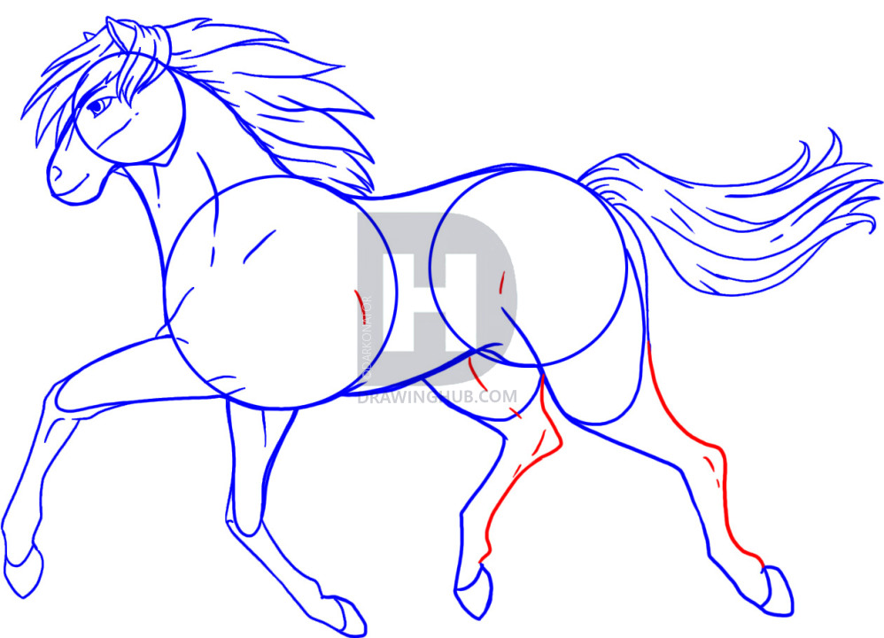 998x720 how to draw a running horse, step - Horse Drawing Running