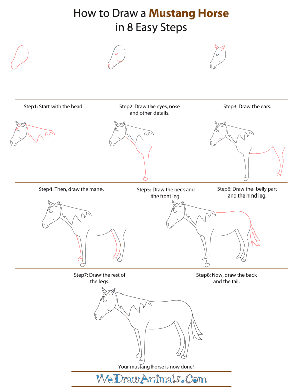 600x776 How To Draw A Mustang Horse - Horse Drawing Step By Step