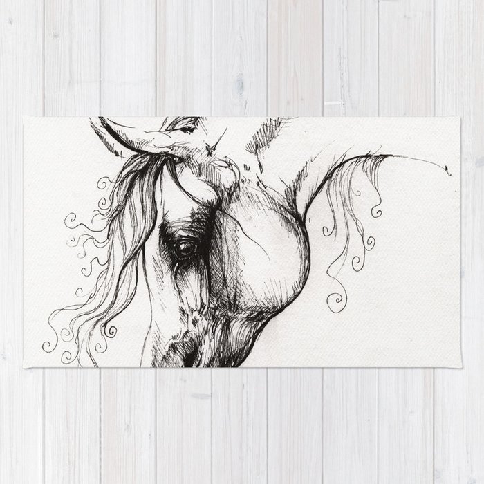 700x700 Arabian Horse Drawing Tattoo Rug - Horse Figure Drawing