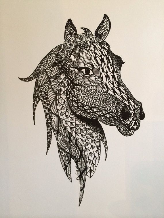 570x760 Horse Ink Drawing Zentangle Print - Horse Ink Drawing
