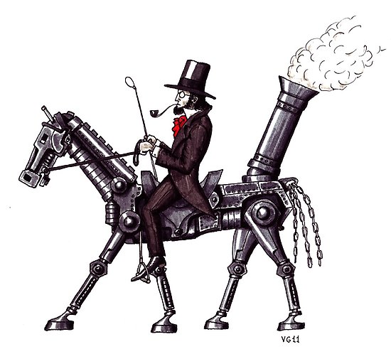550x498 Steam Metal Horse Surreal Black And White Pen Ink Drawing - Horse Ink Drawing