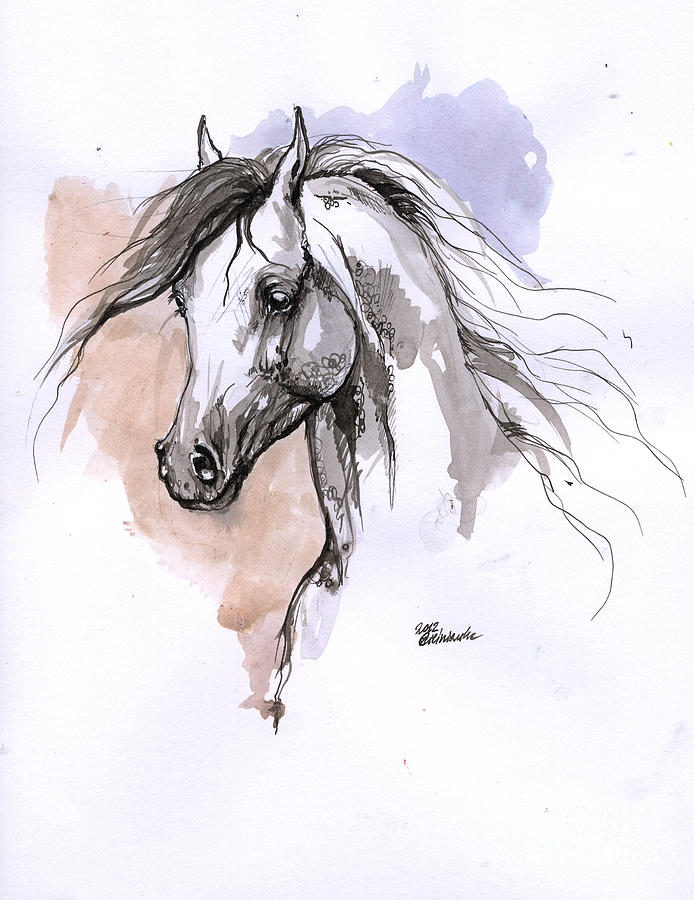 694x900 Arabian Horse Ink Drawing Drawing - Horse Ink Drawing