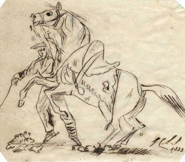 600x526 charles loraine smith, rearing horse rider - Horse Ink Drawing