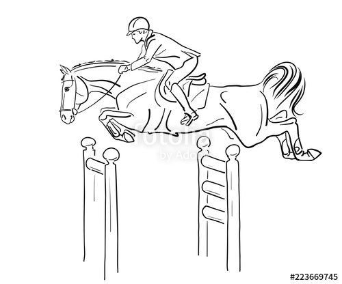 500x416 equestrian, show jumping a rider and horse jumps over hurdle - Horse Jumping Drawing