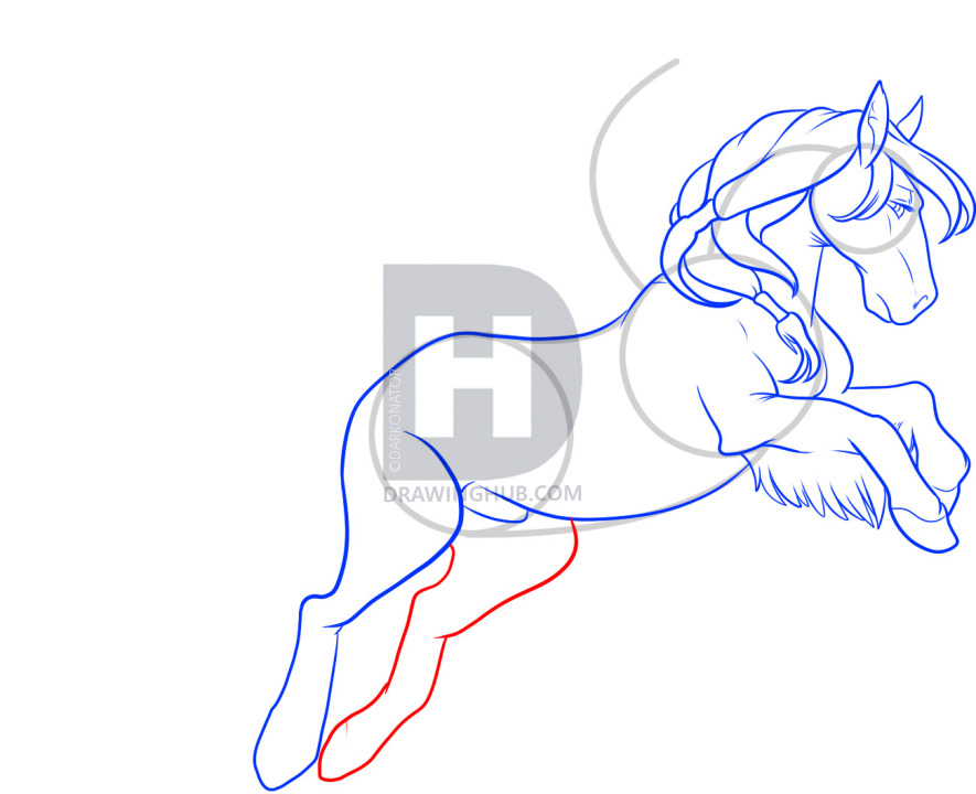 885x720 how to draw a flying horse, flying horse, step - Horse On Hind Legs Drawing