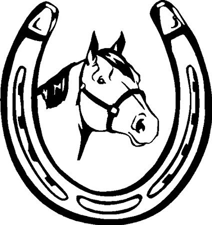 424x450 Horse Head In Horse Shoe Decal - Horse Outline Drawing