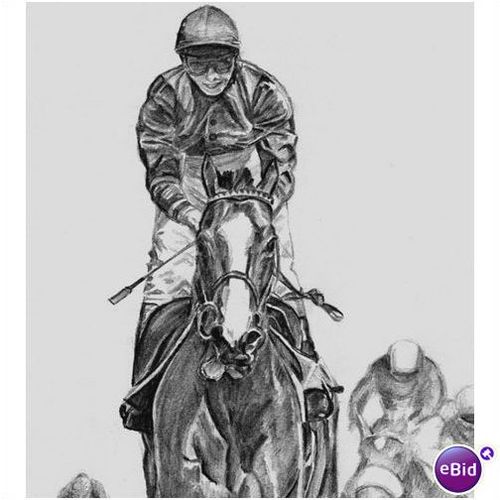 500x500 pro artist pencil drawing horse racing shergar on ebid new - Horse Racing Drawing