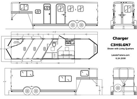 475x345 Lakota Charger Horse Gooseneck Horse Trailers From Heavy Hauler - Horse Trailer Drawing